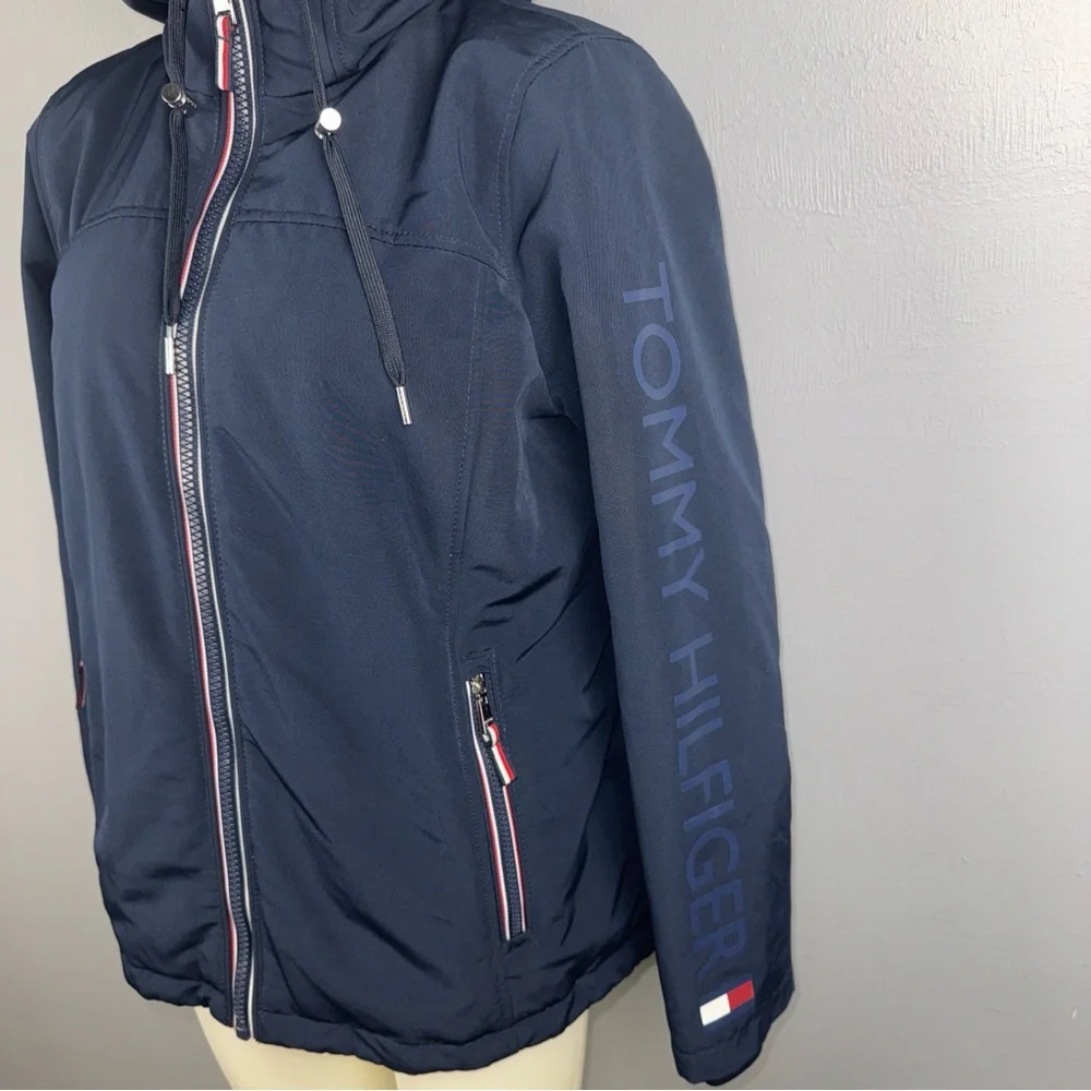 Tommy Hilfiger Jacket Women’s Medium Navy Blue‎ Fleece Lined Soft Shell Hooded